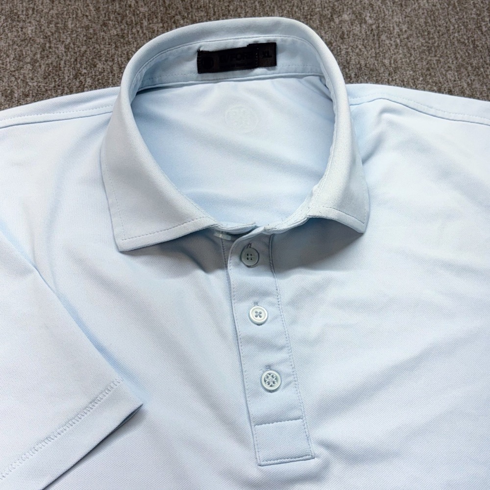 G/FORE Mens Performance Golf Polo Shirt Light Blue XL Short Sleeve Logo Preppy
